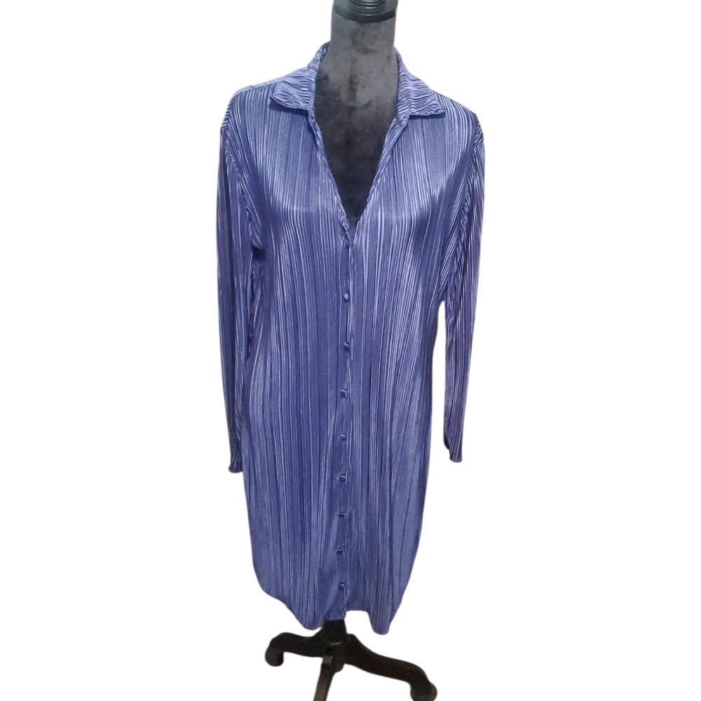Almost Famous Long Sleeve Button-Front Purple Pleated Dress